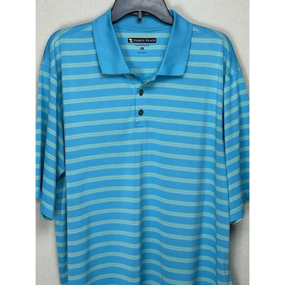 Pebble Beach Performance Golf Polo Shirt Mens XL Blue Striped Stretch Spring - Picture 2 of 10